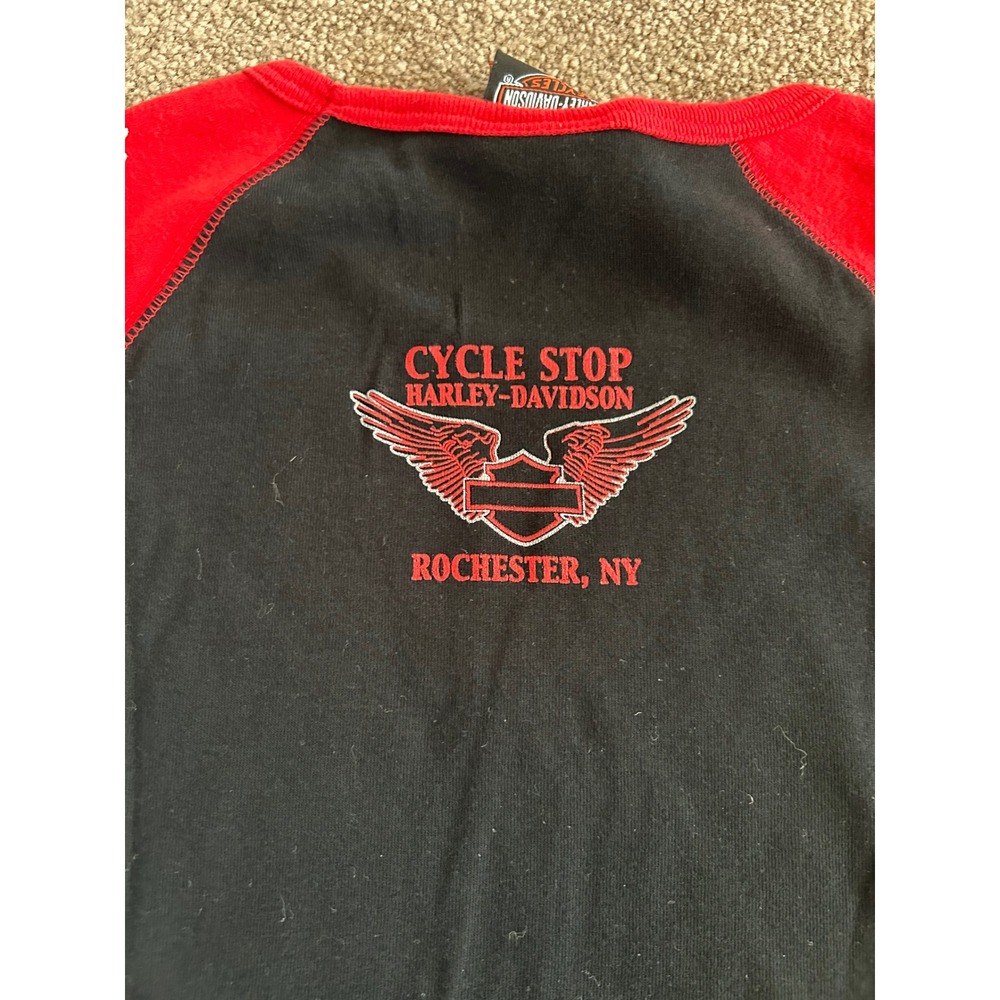 Harley-Davidson Vintage 2005 Sleeveless Raglan Top Black Red Large Rochester NY - Picture 5 of 7